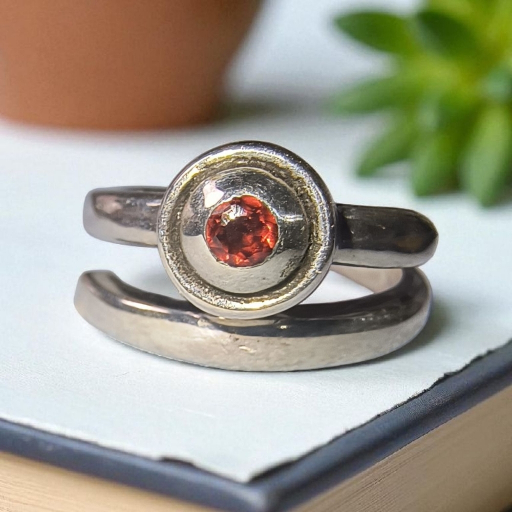 Sterling Silver Modern Design Bypass Ring with Garnet Gemstone Brand New